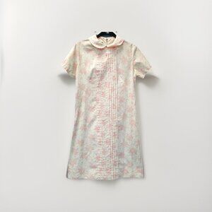Lady Bird Pink Floral Vtg Zip Up Short Sleeve‎ Shift Dress 1960s 1970s Feminine